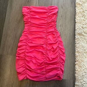 SHEIN Pink Ruched Strapless Bodycon Dress